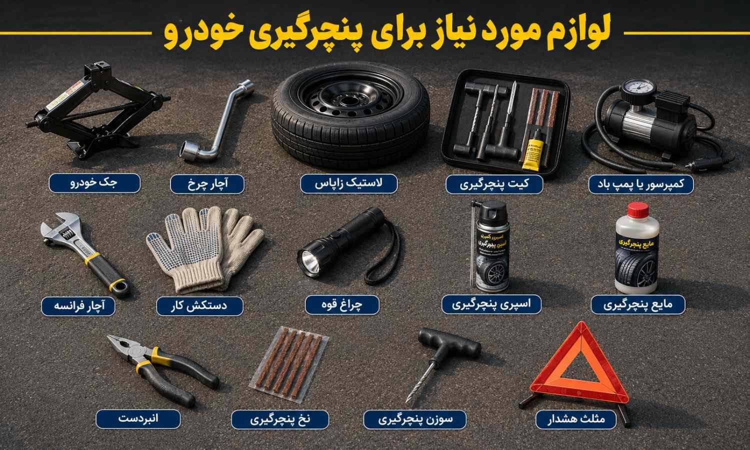 لوازم مورد نیاز برای پنچرگیری خودرو